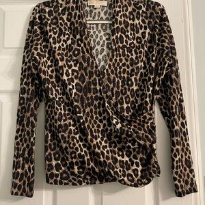 Michael Kors Leopard Print Wrap Top - Black and Brown